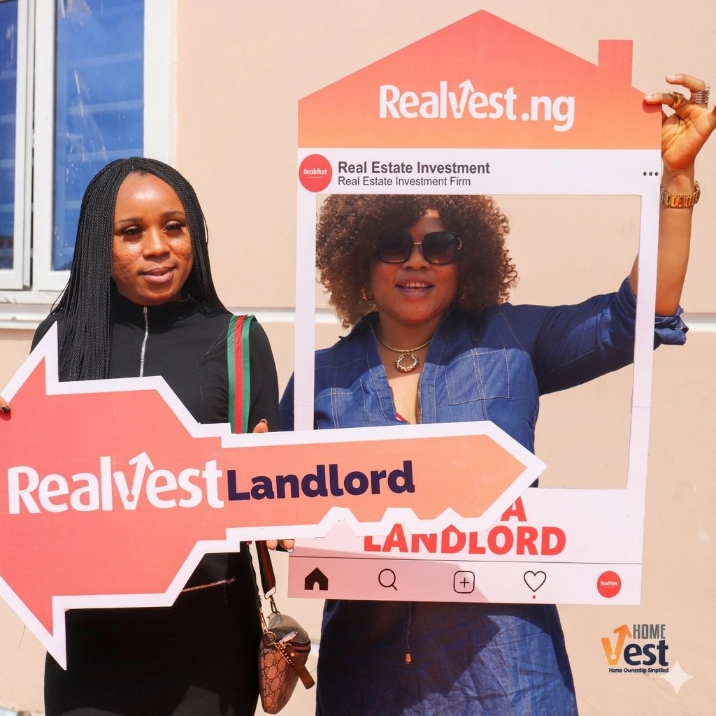 Realvest — two women celebrating as new landlords